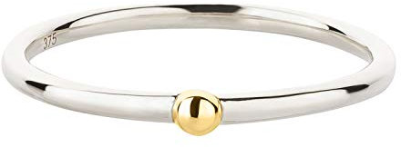 Ardeo Aurum Damenring aus 375 Gold Weißgold bicolor Gelbgold-Kugel Vorsteckring Stapelring schmal Solitär Gr. 54