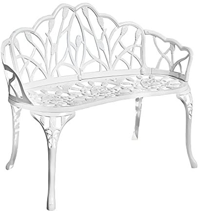 Trueshopping White Cast Aluminium 2-Seater Garden Park Bench Outdoor Terrace Patio Furniture