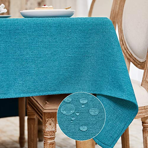 WAITER TREE Tischdecke leinen Hochwertig Tischdecke Abwaschbar Tischtuch Pflegeleichte Tischdecke Leinenoptik Wasserdicht Tischdecke Lotuseffekt Lakeblau 145 x 300 cm