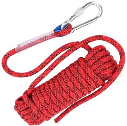 Climbing Rope 12Mm Climbing Rope Climbing Harness Diameter Thick Escape Rope Polyester Cord Ropes Heavy Duty Paracord Rope With Carabiner (Red 10m)