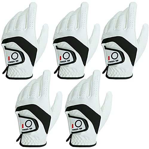 LOVMEAD Golfhandschuhe Herren Linke Hand 5 Stück, Allwetter Leder Cabretta Griff Golf Handschuh Links Hand Weicher Komfort Passform Größe S (Linke Hand, S)