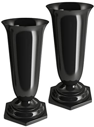 Tymar Lot de 2 vases funéraires avec Socle - Décoration funéraire - en Plastique (Noir, ø 13 cm)