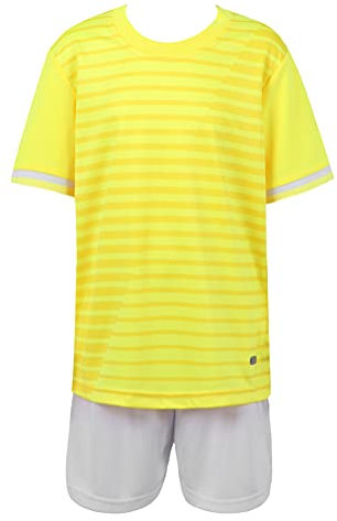 Alvivi Kids Girls Boys Basketball Jersey Breathable Football Suit Short Sleeves Stripes Print Crop Tops and Shorts Set Yellow 7-8 Years