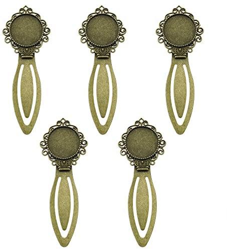 HJGarden 5 Stück Retro Runde Cabochons Lesezeichen Blank Bases Tabletts Lesezeichen Anhänger Tabletts Runde Metall Edelstein Lesezeichen Cabochon für DIY Schmuckherstellung und
