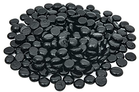 Hisredsun Lot de 290 galets en verre noir, 1,35 kg, perles plates en marbre, pierres de remplissage pour vase, pierres précieuses artificielles en verre décoratives pour aquarium, pot de fleurs,