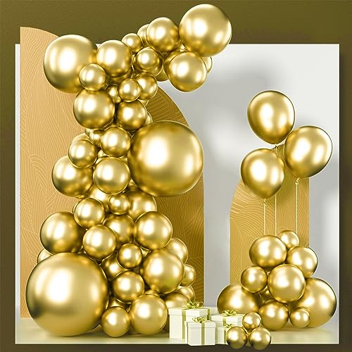 PartyWoo Gold Balloons, 102 Pcs Metallic Gold Balloon Garland Arch Kit, 18 Inch, 12 Inch, 10 Inch, 5 Inch, Chrome Gold Balloons for Birthday, Wedding, Baby Shower Decorations, Unisex-Adults