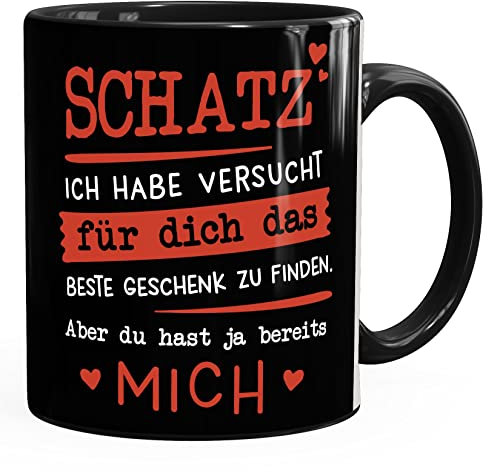 Moonworks® Kaffee-Tasse Schatz ich habe versucht für dich das beste Geschenk zu finden Geschenkidee Liebe schwarz Keramik-Tasse