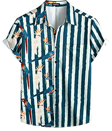 VATPAVE Chemise hawaïenne à Manches Courtes pour Homme Motif Flamant Rose, Perroquet Bleu Marine, Taille XL