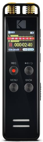 KODAK VRC550 - High-Intensity Voice Recorder, Advanced Mini Rechargeable Dictaphone with Voice Command, Lithium Battery, MP3 Player, and Listening Device