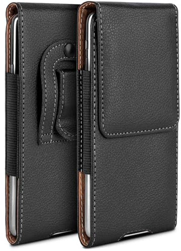 moex Plug Case compatibile con Samsung Galaxy A40 Custodia con clip per cintura, custodia per cellulare in pelle vegana, custodia a libro pieghevole – nero