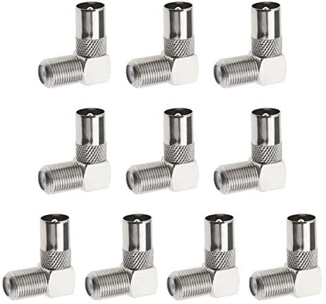 YINETTECH 10Pcs TV Aerial Coaxial Female to Male Right Angle Adaptor 90 Degree Right Angle Adaptor Connector Accessories for Receivers TV Set-top Boxes Radios