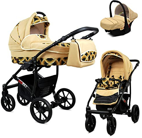 Lux4Kids Kinderwagen Set einfache Bedienung Klappbar Pannenfrei GoLux Black by Gold Rainbow 032 3in1 mit Babyschale
