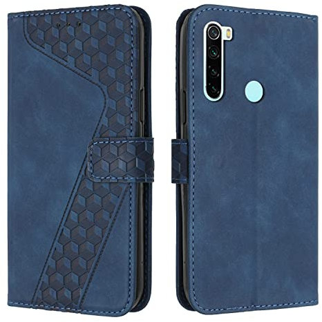 OKZone Funda para Xiaomi Redmi Note 8/Redmi Note 8 2021, PU Cuero Flip Carcasa Fundas Móvil de Tapa Libro Caso Piel PU, Billetera Tarjetero Case Telefono Cubrir Móvil Cover con Cáscara de TPU (Azul)