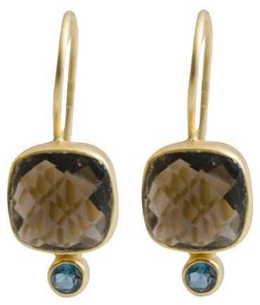 Rauchquarz London Blautopas Vergoldet Sterling Silber Ohrringe Natürlicher Edelstein Geburtstagsgeschenk Handgefertigte Geschenkideen für Frauen (Rauchquarz und London Blautopas)