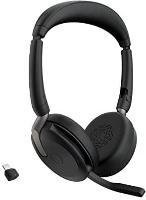 Jabra Evolve2 65 Flex - Stereo-Bluetooth-Headset mit Wireless-Charging-Pad, geräuschunterdrückender Jabra ClearVoice Technologie und hybrider ANC - für MS Teams zertifiziert - Schwarz