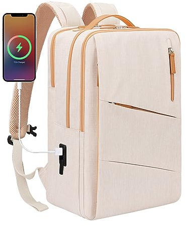 Hp hope Laptop Rucksack Business Rucksack Damen, Rucksäcke Herren für 15,6 Zoll Laptop, 22L Handgepäck Reisetasche mit USB-Anschluss, Wasserdicht Backpack für Reisen Arbeit Flugzeug,Beigeplus