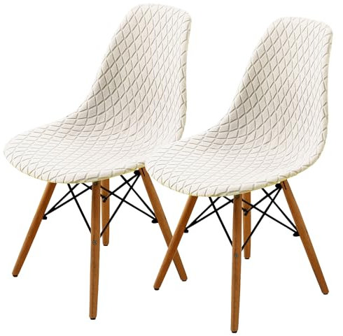 SHENGYIJING Esszimmerstühle Abdeckungen 2/4/6 Stück,Stil Shell Esszimmerstuhl Mid Century Modern Stuhl Sipcover,Gepolsterte Dining Accent Side Stuhlhussen (Creme,2 Pieces)