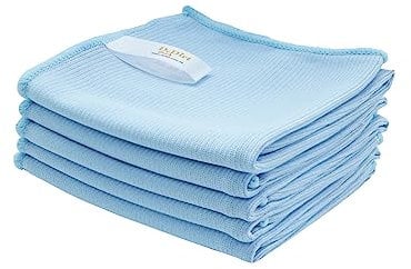 DrDirt Microfiber Glass Cleaning Cloths - 5 Pack, 35x35 cm (14x14 Inch), Lint-Free & Streak-Free Dual-Sided Fabric for Windows, Mirrors, Car Windshields - Strong Absorbent, Washable & Reusable (Blue)