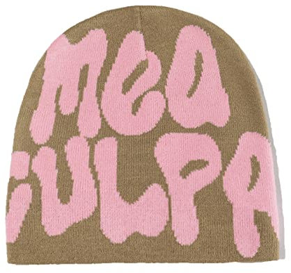 ECLUSE Y2k Damen Jacquard Strickmütze MEA Culpas Beanie Mode Vielseitige Wollmütze Herbst und Winter Anti-Kälte Warme Strickmütze, Khaki Pulver, One size