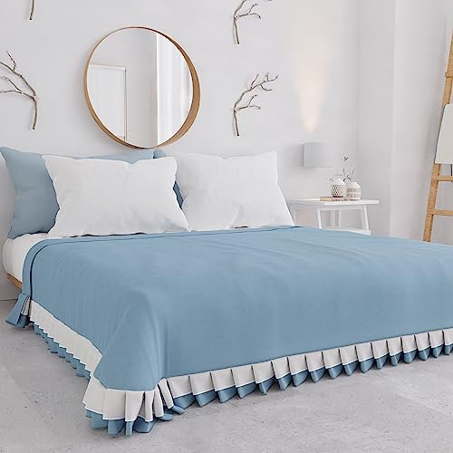 PETTI Artigiani Italiani - Copriletto Matrimoniale Estivo in Cotone, Copriletto con Doppio Volant, Coperta Leggera Matrimoniale, Lenzuola Copriletto con Balza, Celeste, 100% Made in Italy