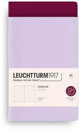 LEUCHTTURM1917 368175 Jottbook (A5), 59 nummerierte Seiten, Dotted, Lilac und Port Red, im Doppelpack