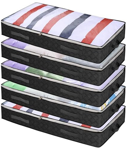 Unterbett Aufbewahrungsbox, BriLumin 5 Stück Kisten Aufbewahrung mit Deckel Faltbare Unterbettkommode Kleidung für Kleidung Bettdecken und Bettwäsche Grau