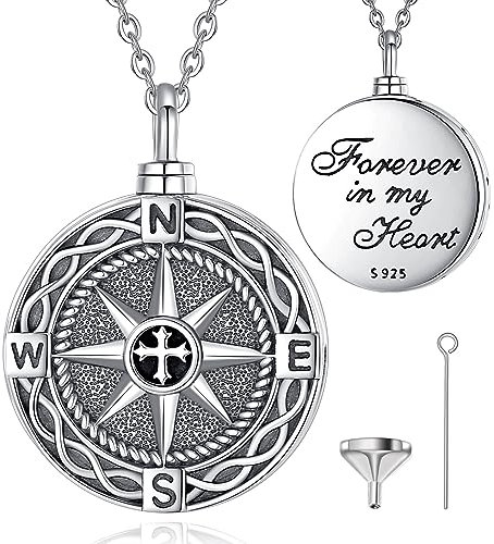 EUDORA Harmony Ball Kompass Asche Urnen Kette für Damen Sterling Silber 925, Vintage Kompass Einäscherung Schmuck Memorial Urn die Asche, Andenken Beerdigung Anhänger Geschenk für Frauen, 20 Zoll