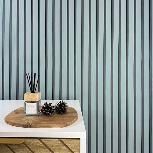 WALLCOVER Papier peint intissé bleu - Rayures noires - Bleu gris - Panneaux de style scandinave - Panneaux muraux modernes - Lamelles - Fabriqué en Allemagne