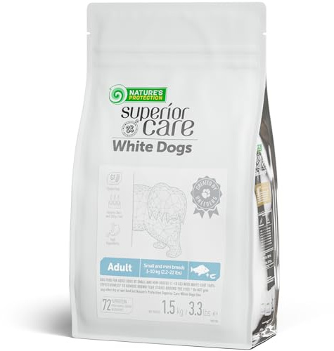 Nature's Protection Dry Dog Food for Small Breed - High Protein, Grain-Free, Anti-Tear Stain Diet for White & Light Fur Adult Dogs, Small Bites Kibble (Superior Care - White Fish, 3.3 lb)