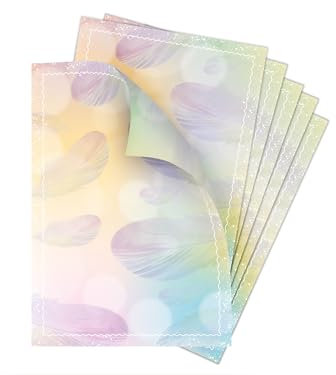 Briefpapier-Set 25 Motivpapier DIN A4 Motiv Federn beidseitig per Hand beschriftbar und mit allen Druckern und Kopierern bedruckbar für Einladung Briefpost Firmenpost Urkunde Zertifikate