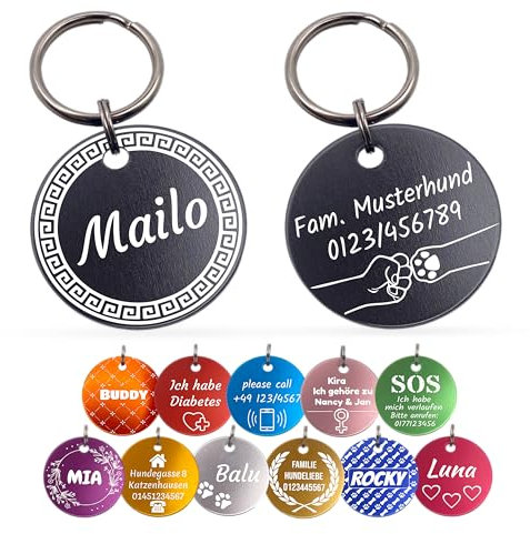 Unikat Branding | Erkennungsmarken im Singlepack | Hund, Katze und Herrchen | Hundemarke personalisiert | Beidseitig mit Gravur | rund | 30 & 35 mm (Hellblau, 30mm)