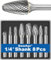 Carbide Burr Set 1/4 Shank 8PCS w/Wood Base Die Grinder Bits Rotary Rasp File Kits Accessories Attachments for Metal Welds Concrete Stone Wood Steel Plastic Carve Deburr Grind Engrave Polish