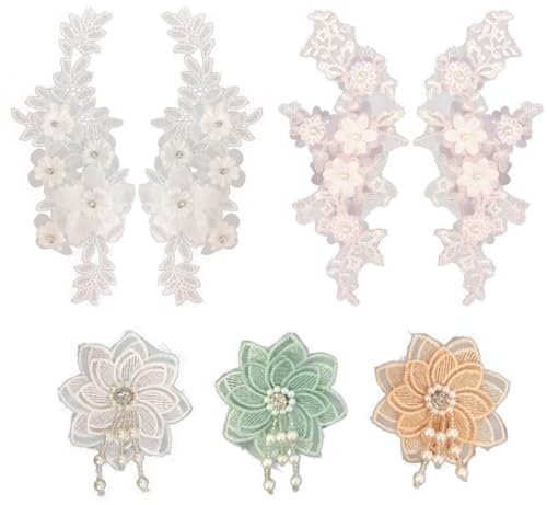 TYXHXTF 7 Stück Spitze Patches, Stickerei Spitzen Blumen Patch, Applikation Stoff Blume DIY Handwerk Nähen, Weiß Spitzenapplikationen, für Bräut Kleid Rucksäcke Zubehör