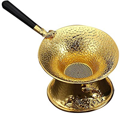 /Colador de café de metal con base colador de filtro de té portátil con larga resistencia a las escaldaduras Reutilizable para la cocina Colador de filtro de té con soporte base extraíble Kungfu