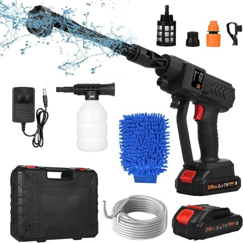 Handheld Pressure Washer Portable Powerful 21V Car Wash Gun2pcs Rechargeable Battery 6in1 Multiple Injection Modes Toolbox Package High-Pressure Car Washer Leak proof Gun