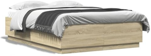 Chaduof Bettgestell mit Sonoma-Eiche 140x200 cm Holzwerkstoff, Bett, Bed Frame, Familienbett, Bettrahmen, Bett Gestell, Bett Rahmengestell, Schlafzimmer Bett - 3209613