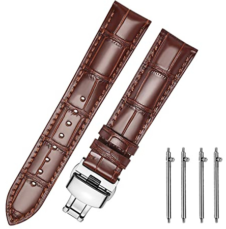 MUENShop Uhrenarmband mit faltschließe Leder Schnellverschluss Echtleder Armband für 18mm-24mm Schwarz Braun Blau Grün Kalbsleder Ersatz für Herren/Damen
