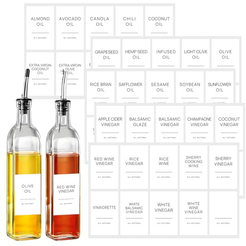 HVSWLY Lot de 50 étiquettes pour bouteilles d'huile et de vinaigre pour bouteilles de vinaigre et d'huile d'olive, étiquettes autocollantes pour condiments de cuisine