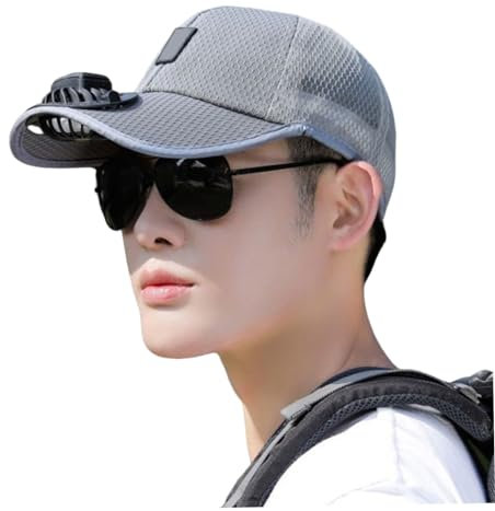 Yililay Baseball Hat,Hat with Fan UV Protection Baseball Cap with Fan USB Charging Baseball Hat with Fan Built In Summer Sun Hat Breathable Mesh Beach Hats Grey