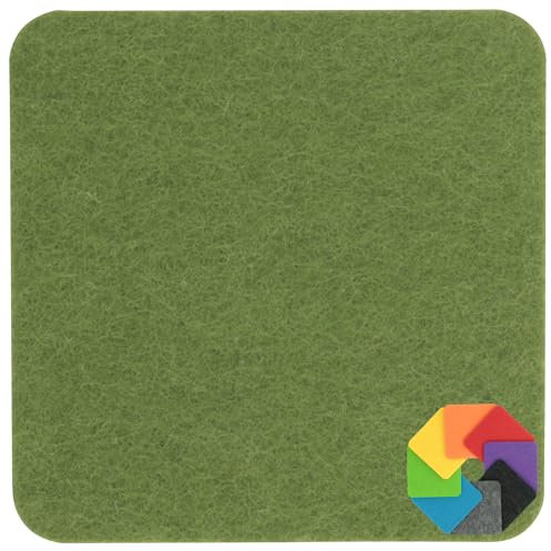 Design Filz Untersetzer eckig - 10x10cm in Olive für Glas, Getränke, Bar, Tasse, Vase