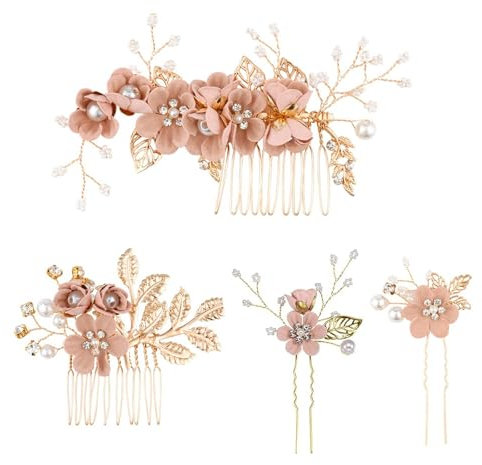 4 pièces Mariée Épingles Pince à Cheveux,Peigne à Cheveux de Mariage Accessoires,Fleur Perle Cristal Broches à Cheveux,Strass à Cheveux de Decoration
