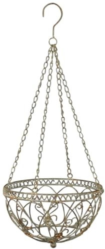matches21 HOME & HOBBY Eleganter und verzierter Hängekorb aus Eisen für Pflanzen - Wetterfeste Blumenampel in Grau 56 cm mit Kette & Haken zum Aufhängen - Ideal für Garten, Balkon & Innenräume