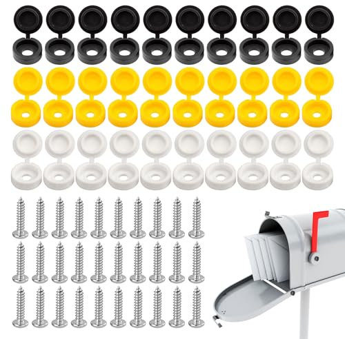 Number Plate Screw Caps, 30 Pcs Screws and 30 Pcs Caps Number Plate Fixing Kit, Numbers Plates Screw Cap Car Registration Plate Fixings, Car Number Plates Screws and Cap(White, Yellow, Black)