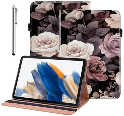 BOLELAW Case for Samsung Galaxy Tab A6 10.1 2016 (SM-T580/SM-T585) – PU Leather Folio Cover with 3 Card Slots, Pencil Holder, Kickstand, Rose Bush