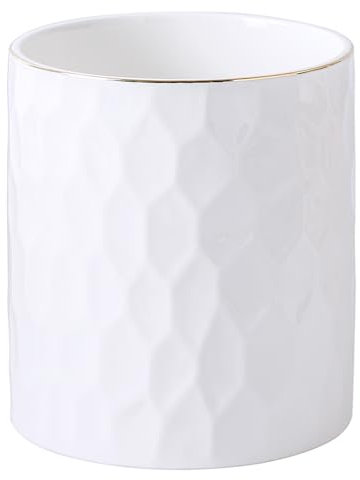 Großer Keramik-Kochhalter mit goldfarbener Linie, moderner Utensilientöpfe (B 15,8 x H 18 cm) für Küche, Theke, Bauernhaus, Weiß