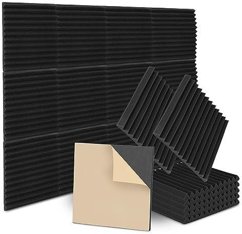 Ollewiellan 72er Akustikschaumstoff Akustikpaneele Selbstklebend 2.5x30x30 cm Schalldämmung Absorption von Echos,Schallschutz für Haus und Studio,Gaming Deko,Podcasts,Schwarz Keil
