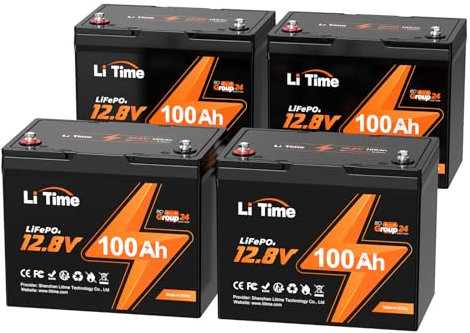 LiTime 4 PACK 12V 100Ah BCI Group 24 LiFePO4 Battery, 100A BMS Rechargeable Lithium Battery with Up to 15000 Cycles, 1.28kWh -Higher Energy Density, Perfect for RVs, Van, Trailer, MotorHome and Boats