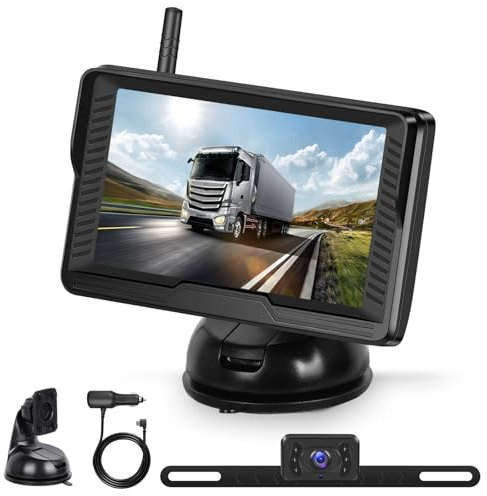 Rückfahrkamera Kabellos mit Monitor Rückfahrkamera Auto, 4.3 Zoll IPS Monitor, Rückfahrkamera IP69 Wasserdicht Nachtsicht Weitwinkel Einparkhilfe mit Langem und Kurzem Kennzeichenrahmen 12V
