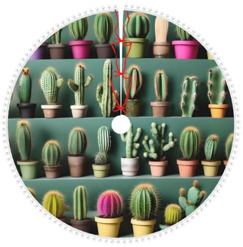 Decorazione a doppio strato con stampa artistica di cactus, morbida decorazione per albero di Natale, base per albero di Natale con pompon