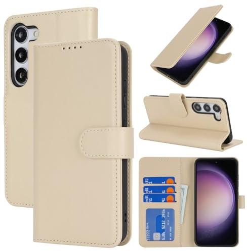Zouzt for Samsung Galaxy S23 Wallet Case with Card Holder Premium PU Leather Flip Folio Magnetic Stand Shockproof Protective Phone Cover for Samsung Galaxy S23, Beige